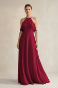 Halter Neck A-Line Chiffon Bridesmaid Dress with Keyhole in Berry