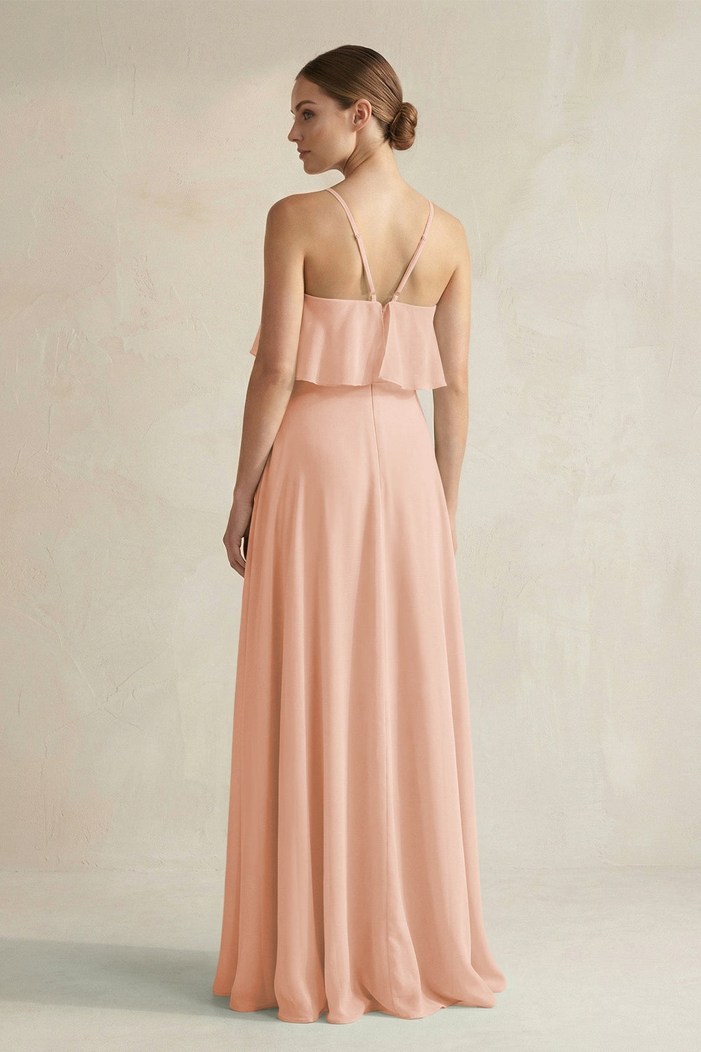 Halter Neck A-Line Chiffon Bridesmaid Dress with Keyhole in English Rose