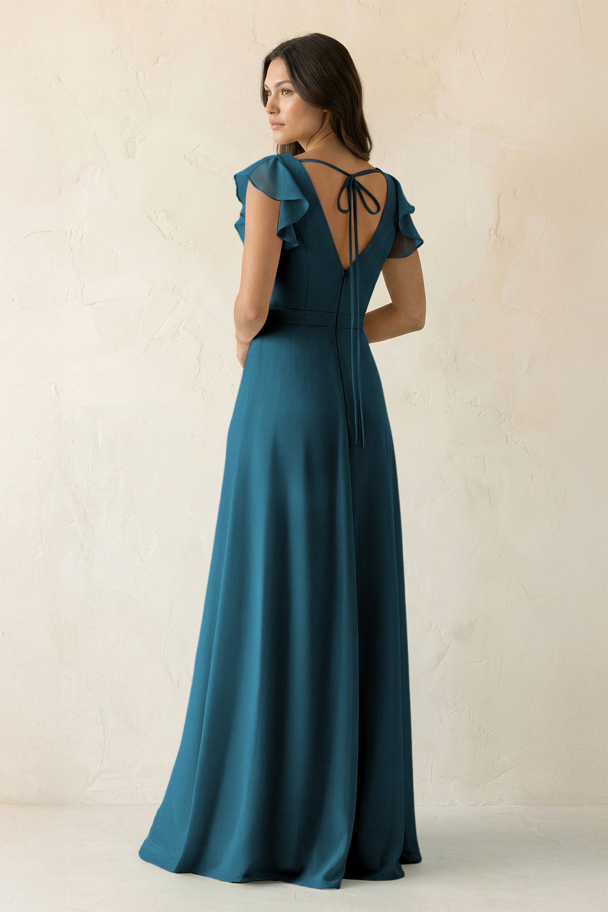 V-Neck Ruffled A-Line Chiffon Bridesmaid Dress in Dark Teal