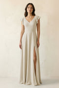 V-Neck Ruffled A-Line Chiffon Bridesmaid Dress in Dove Gray