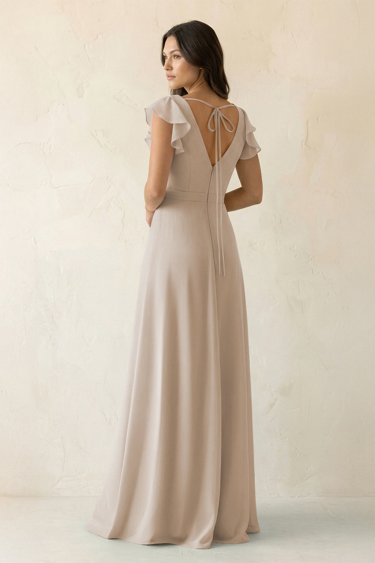 V-Neck Ruffled A-Line Chiffon Bridesmaid Dress in Frost